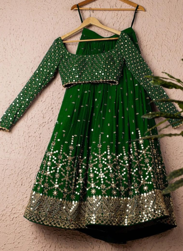 Zari Embroidered Work Georgette Green Lehenga Choli Set